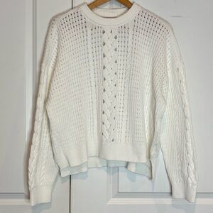 On 34th White Cotton Blend Open Cable Knit Crew Sweater XL